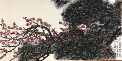 石广生日记-国画花鸟画作品《松梅图》附五言诗一首；
  阿松兄和梅姐近日新宅入伙，命余作画【图3】