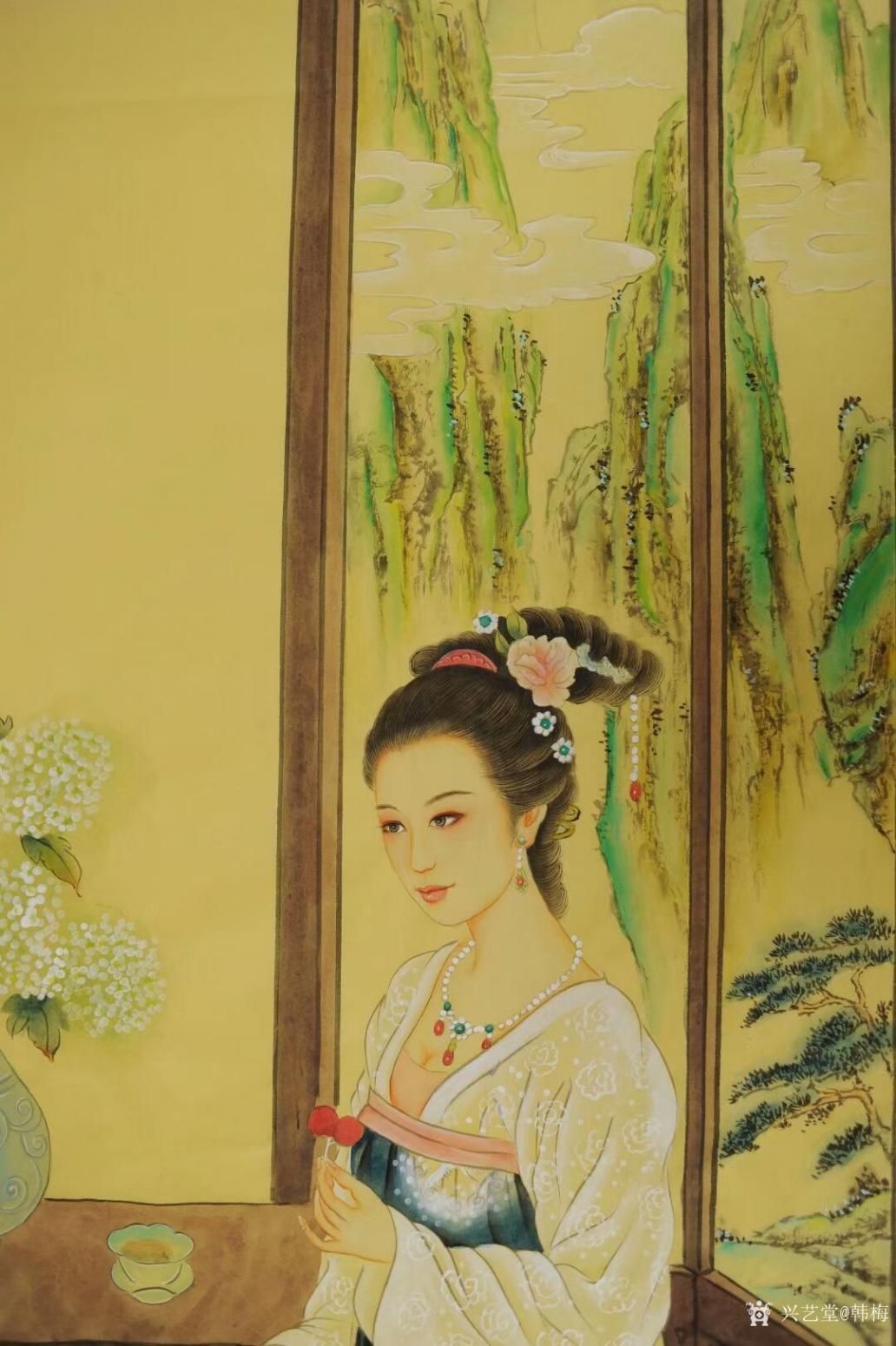 韩梅日记:国画人物工笔画《才女李清照》，尺寸四尺竖幅68x138cm。_兴艺堂