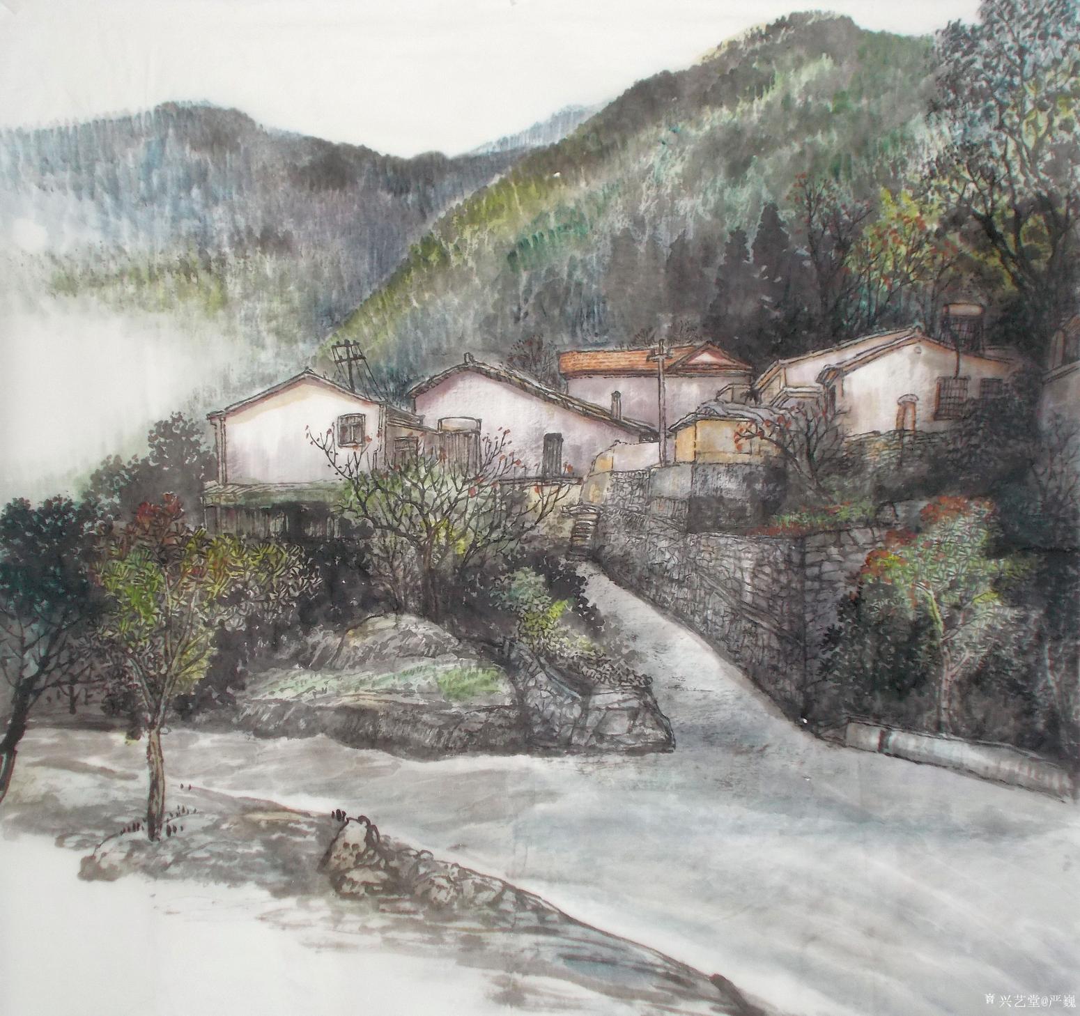 严巍国画作品《山居图》