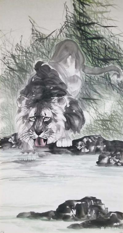 石川日记-   国画动物画狮子作品《初秋》，戊戍年初冬新作品，尺寸四尺竖幅68x138cm【图1】