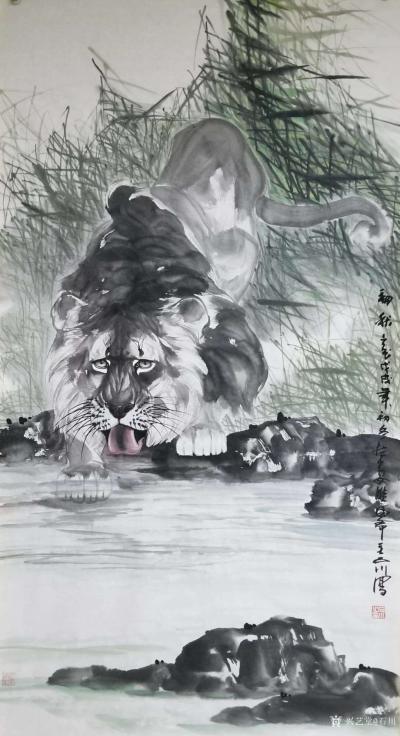 石川日记-   国画动物画狮子作品《初秋》，戊戍年初冬新作品，尺寸四尺竖幅68x138cm【图2】