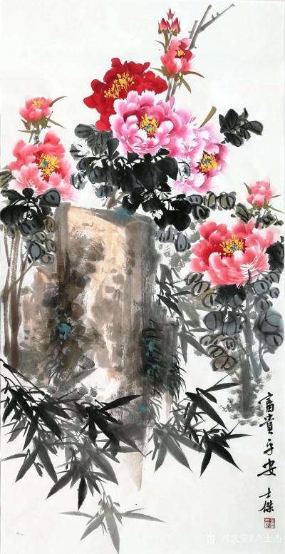 卢士杰日记-国画花鸟画牡丹系列作品《富贵神仙宝地》三幅！尺寸四尺竖幅68x138cm。年末心【图2】