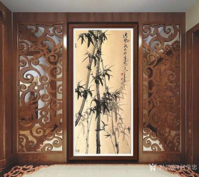 何学忠日记-2018年最后一幅国画花鸟《飞雪迎春》竹，完成。
  网购空白生宣全绫精裱画轴【图4】