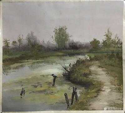 宋德发日记-乡村题材水粉画近作《野地水塘》，加了几根木棍，再加上一只水鸟，一蓬水藻，画便不仅【图2】