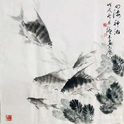 冯增木日记-国画鱼作品斗方《四海神游》《馀乐长年》《悠然自得》《但愿人长久》等6幅新作一组。【图6】