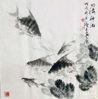 艺术家冯增木日记:国画鱼作品斗方《四海神游》《馀乐长年》《悠然自得》《但愿人长【图5】