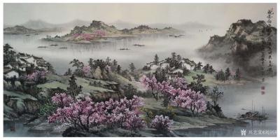 刘剑刚日记-国画山水作品《桃花细逐杨花落，黄鸟时兼白鸟飞
》尺寸四尺横幅138cmx 68【图1】