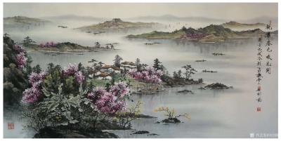 刘剑刚日记-国画山水作品《桃花细逐杨花落，黄鸟时兼白鸟飞
》尺寸四尺横幅138cmx 68【图2】