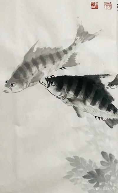 冯增木日记-国画鱼近作欣赏《初心不泯真本色》等4幅，尺寸四尺竖幅68x138厘米，附局部图，【图2】