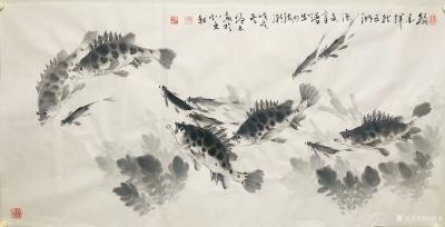 冯增木日记-国画鱼近作欣赏《初心不泯真本色》等4幅，尺寸四尺竖幅68x138厘米，附局部图，【图7】