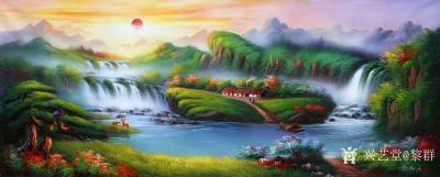 黎群日记-油画风景画“聚宝盆”系列纯手绘作品8幅，红日当头，财源滚滚，源远流长，风景油画色【图2】