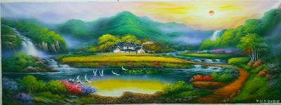 黎群日记-油画风景画“聚宝盆”系列纯手绘作品8幅，红日当头，财源滚滚，源远流长，风景油画色【图6】