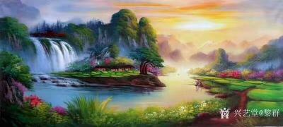 黎群日记-油画风景画“聚宝盆”系列纯手绘作品8幅，红日当头，财源滚滚，源远流长，风景油画色【图8】