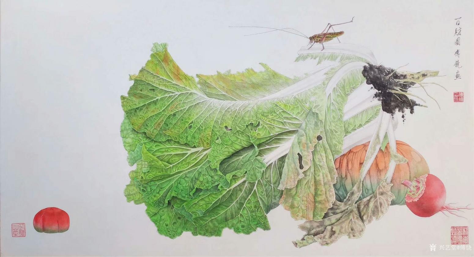 傅饶国画作品《百财图》【图0】