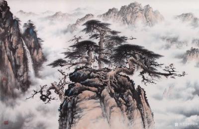 罗树辉日记-国画松树乙亥年新作《松云赞》，尺寸丈二横幅368×144厘米，好友石广生作诗，金【图2】