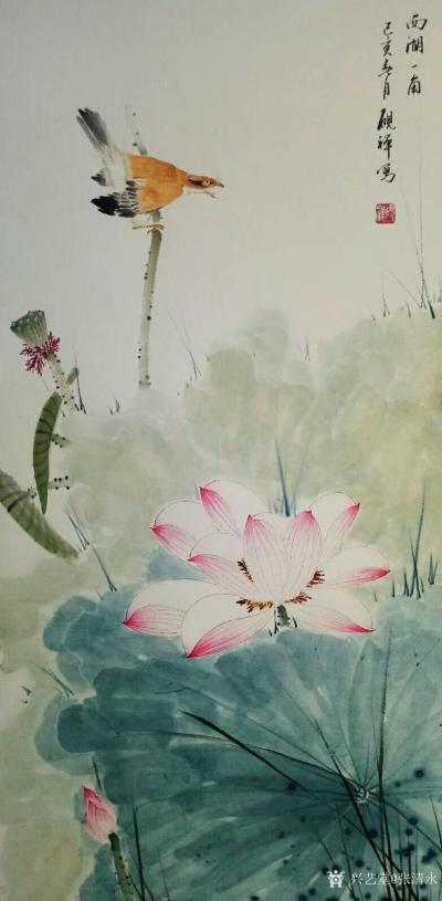 张清永日记-国画荷花乙亥年新作品«清气满乾坤»，«西湖一角»，«清趣»，共四幅，尺寸四尺竖幅【图3】