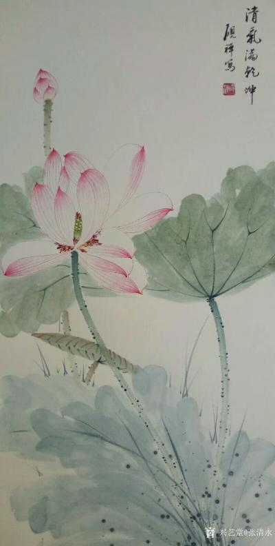 张清永日记-国画荷花乙亥年新作品«清气满乾坤»，«西湖一角»，«清趣»，共四幅，尺寸四尺竖幅【图4】