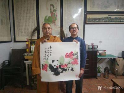 陈金石日记-北京戒台寺存莲师傅为吾作品开光，加持能量。分享国画熊猫图四幅，《事柿如意》，《日【图1】