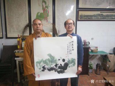 陈金石日记-北京戒台寺存莲师傅为吾作品开光，加持能量。分享国画熊猫图四幅，《事柿如意》，《日【图2】