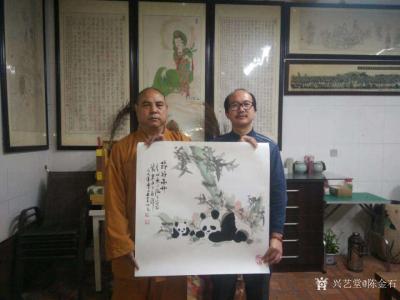 陈金石日记-北京戒台寺存莲师傅为吾作品开光，加持能量。分享国画熊猫图四幅，《事柿如意》，《日【图4】