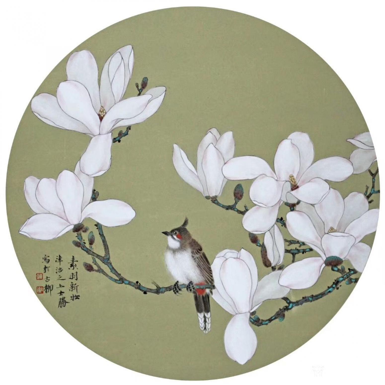 安士胜国画作品《工笔花鸟-素羽新妆》【图0】