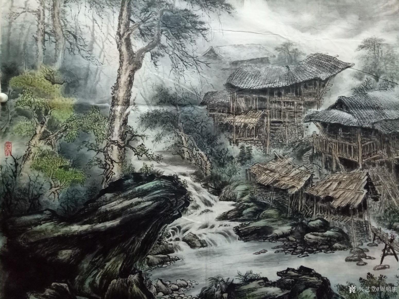 周顺生国画作品《大六尺春暖苗寨》【图5】