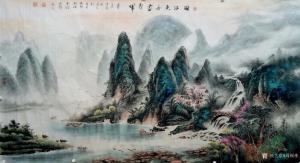 艺术品图片：艺术家周顺生国画作品名称《漓江渔舟尽朝晖》价格3200.00 元