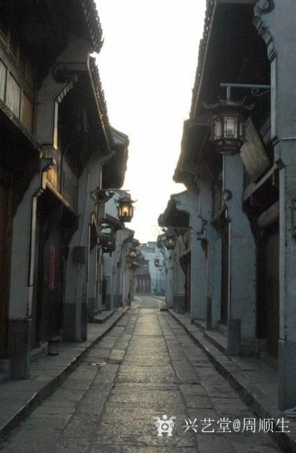 周顺生国画作品《四尺斗方老街风情》【图0】