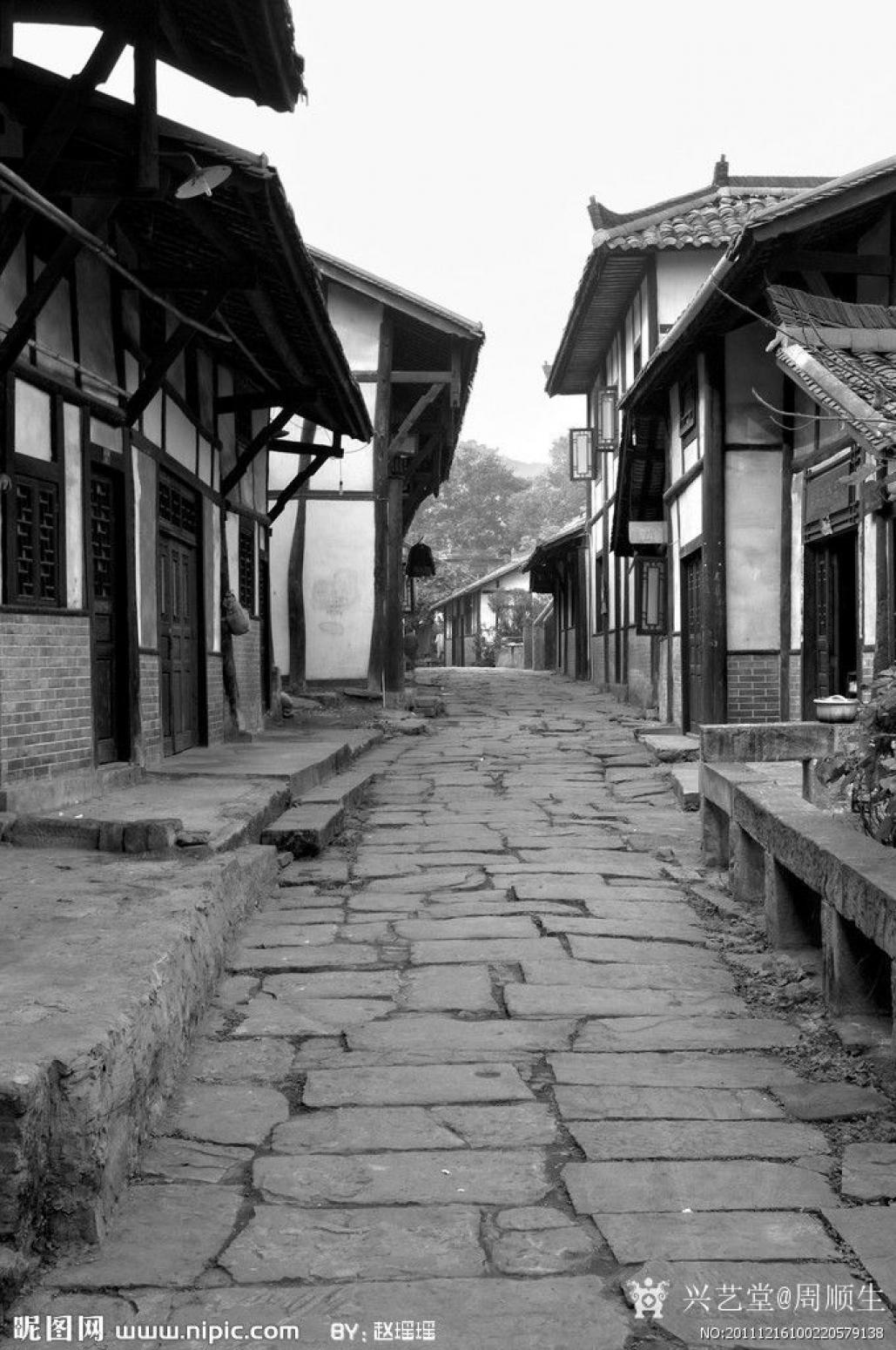 周顺生国画作品《四尺斗方老街风情》【图4】