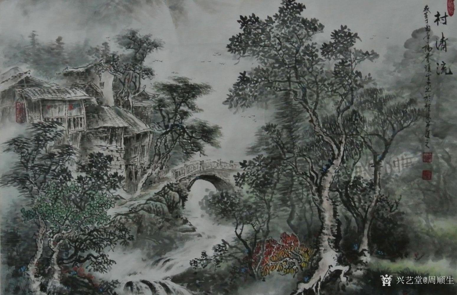 周顺生国画作品《四尺斗方山村清流》【图3】