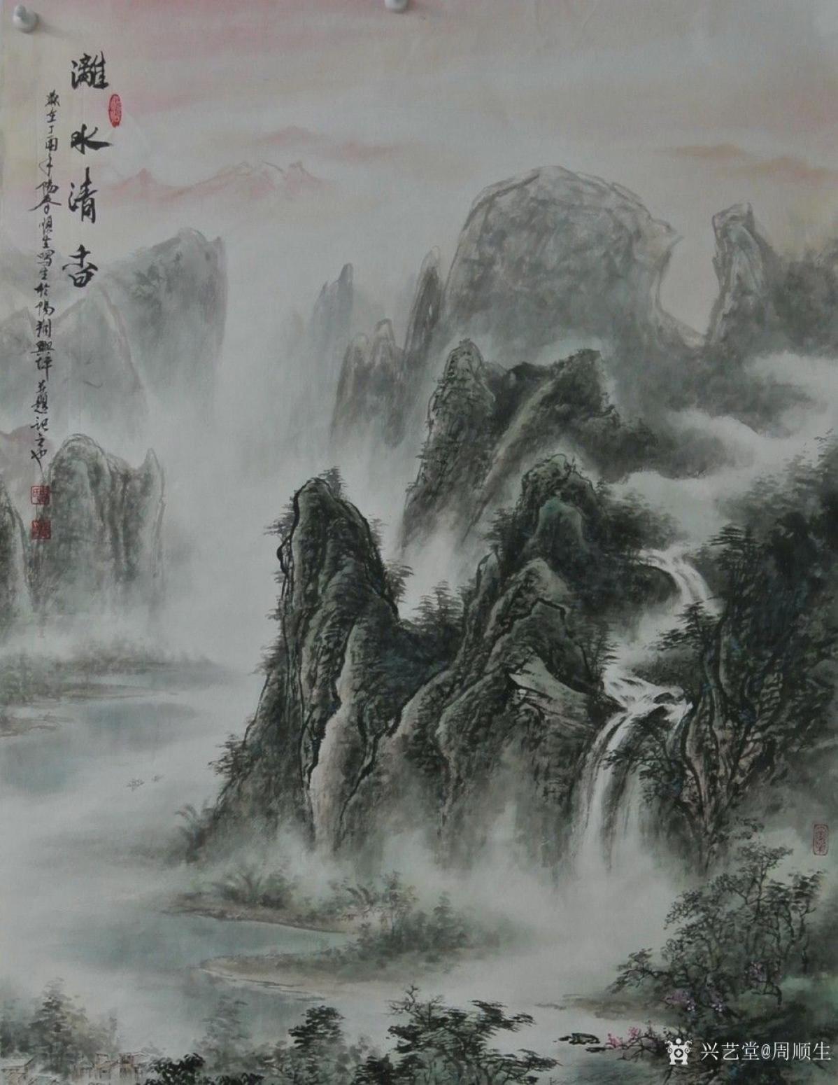 周顺生国画作品《四尺中堂兴坪古镇》【图3】