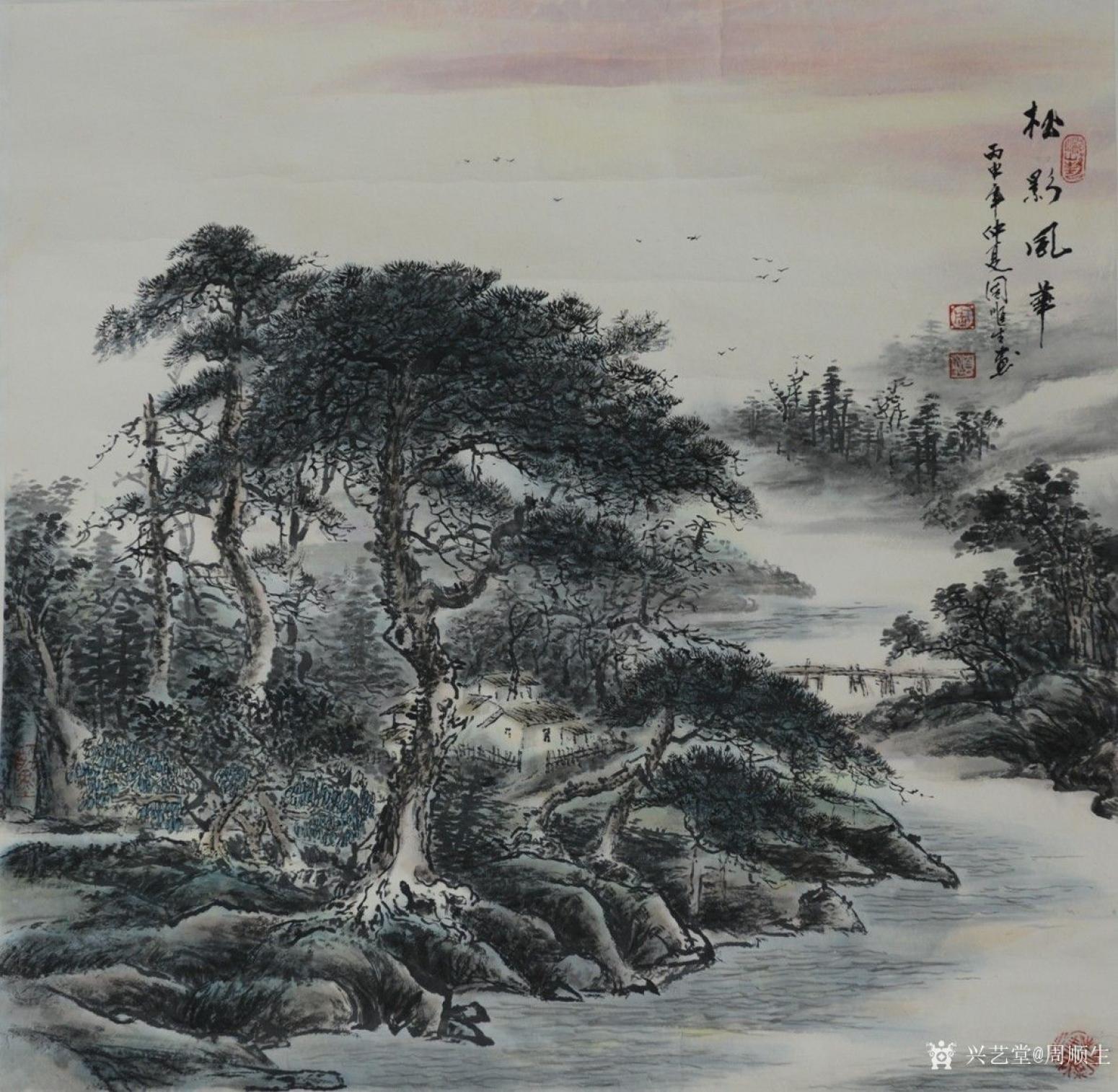 周顺生国画作品《四尺斗方松影风华》