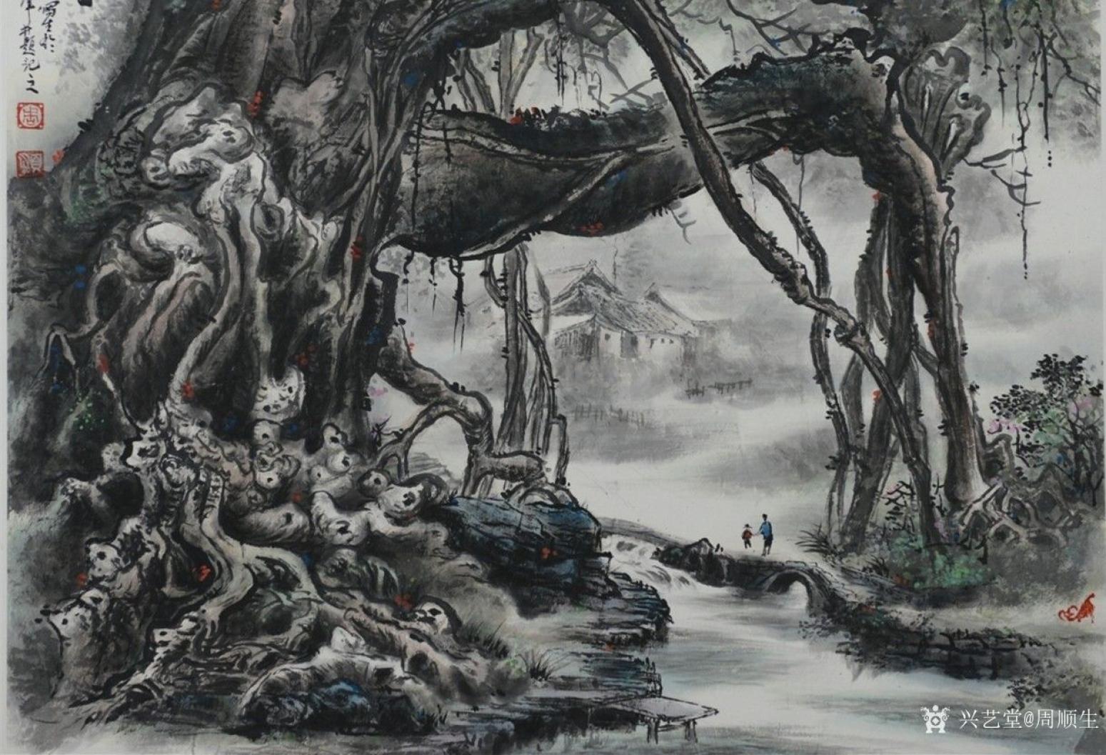 周顺生国画作品《四尺斗方古榕迎春》【图3】