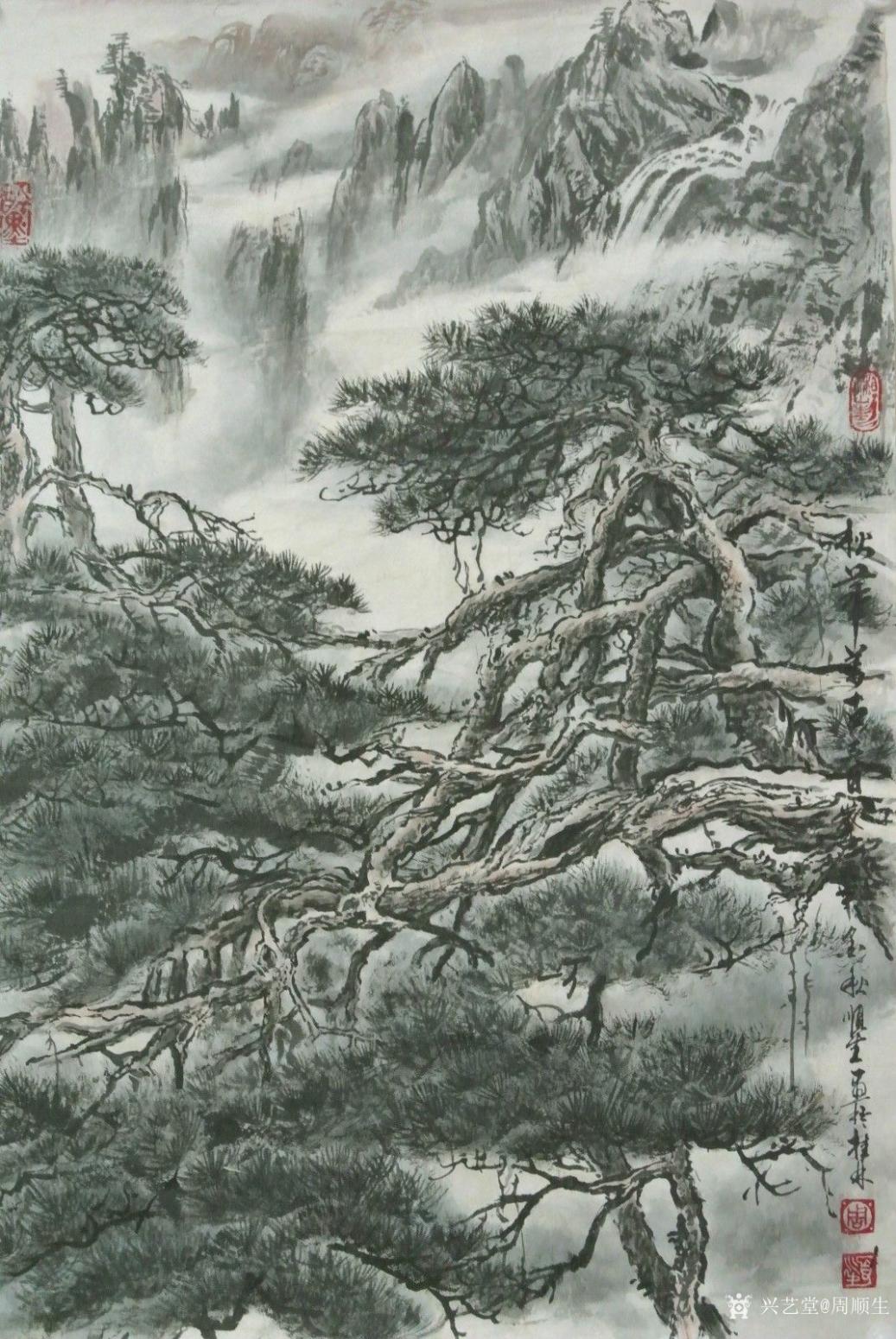 周顺生国画作品《四尺三开松华古春》【图2】