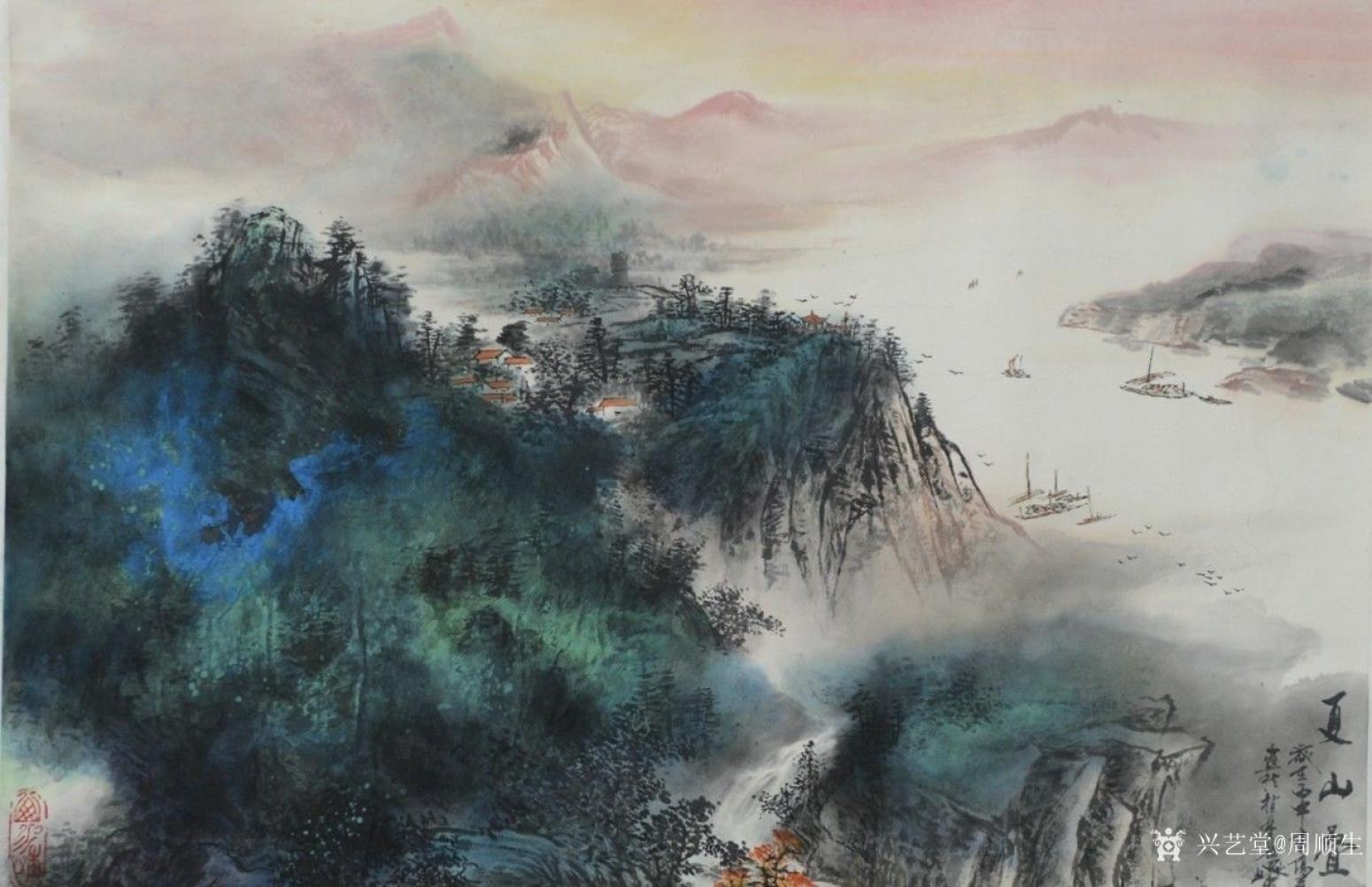 周顺生国画作品《四尺斗方夏山叠翠图》【图2】