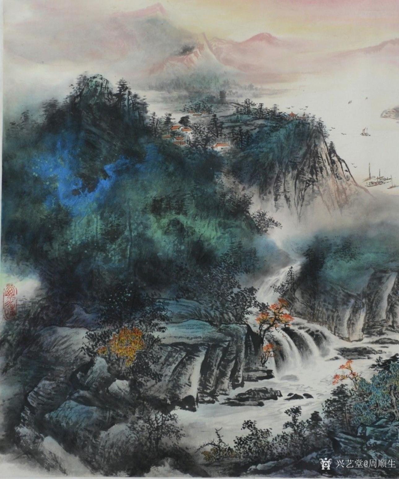 周顺生国画作品《四尺斗方夏山叠翠图》【图3】