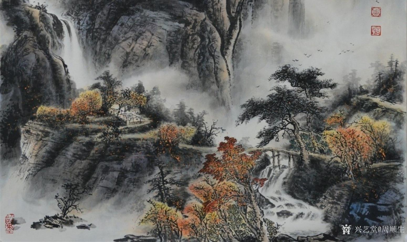 周顺生国画作品《秋在白云黄叶中》【图1】