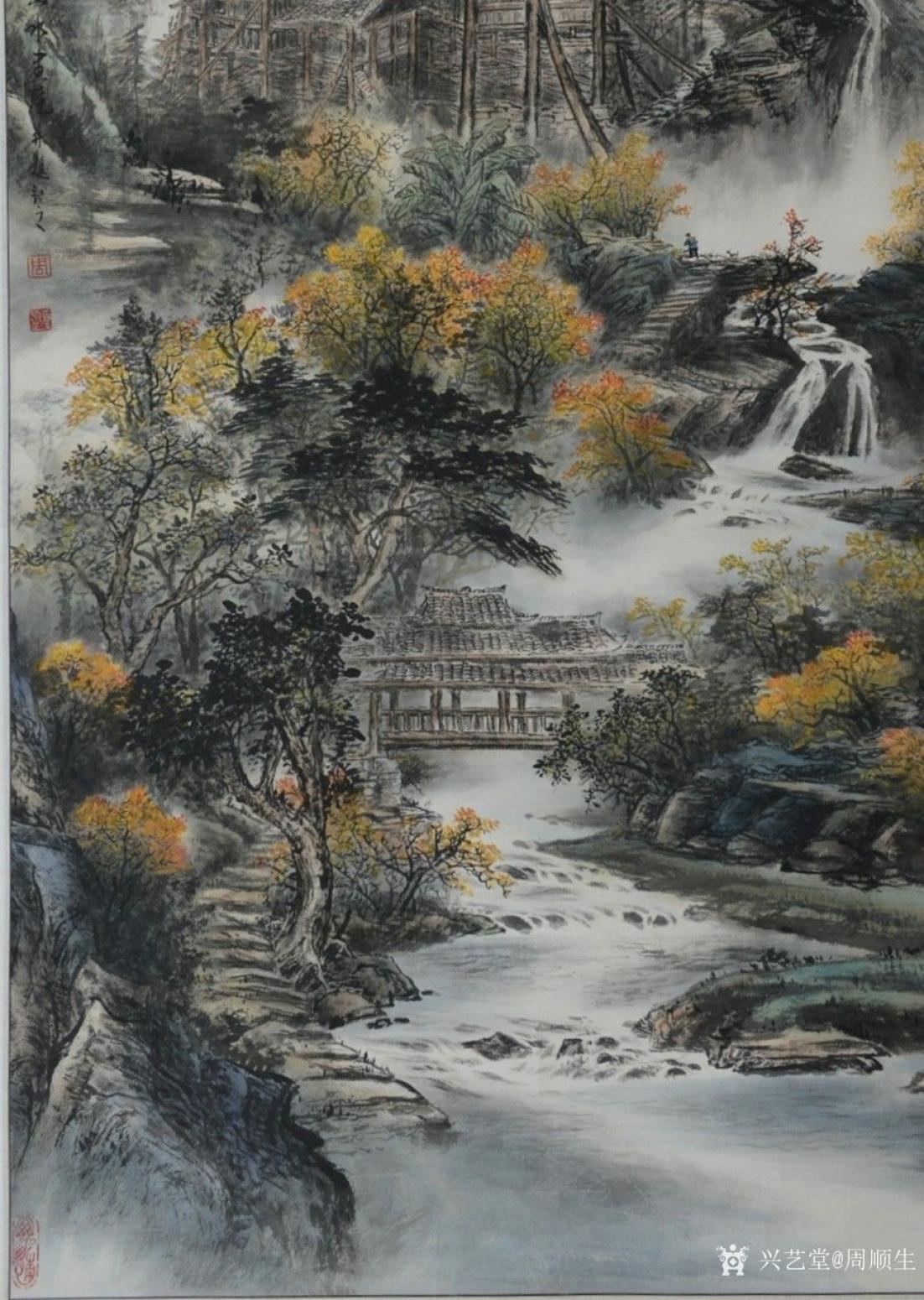 周顺生国画作品《四尺中堂瑶寨人家秋》【图5】