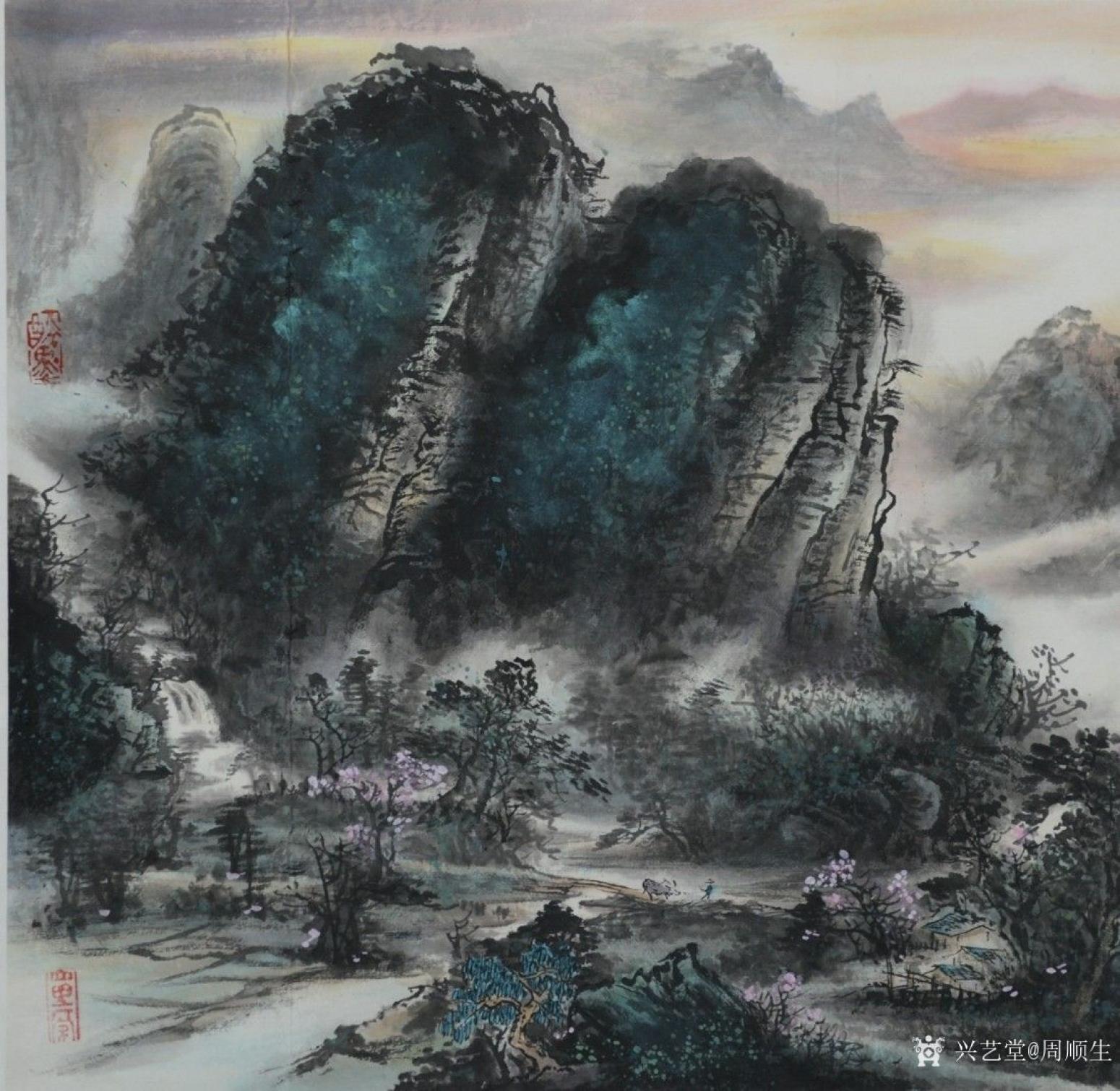 周顺生国画作品《四尺三开山水有情天》【图5】
