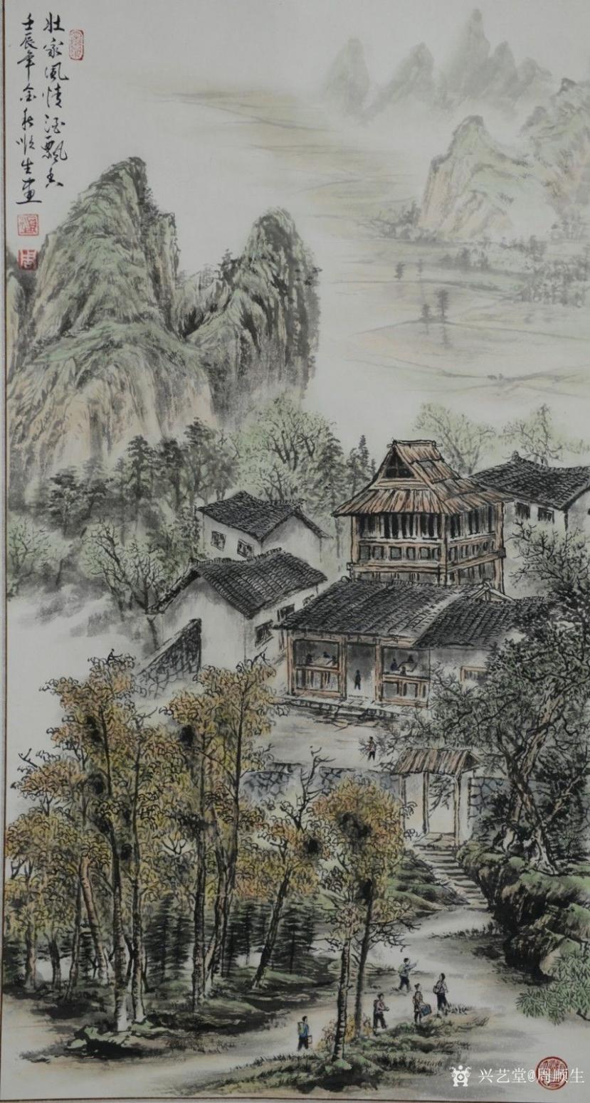 周顺生国画作品《三尺壮家风情酒飘香》