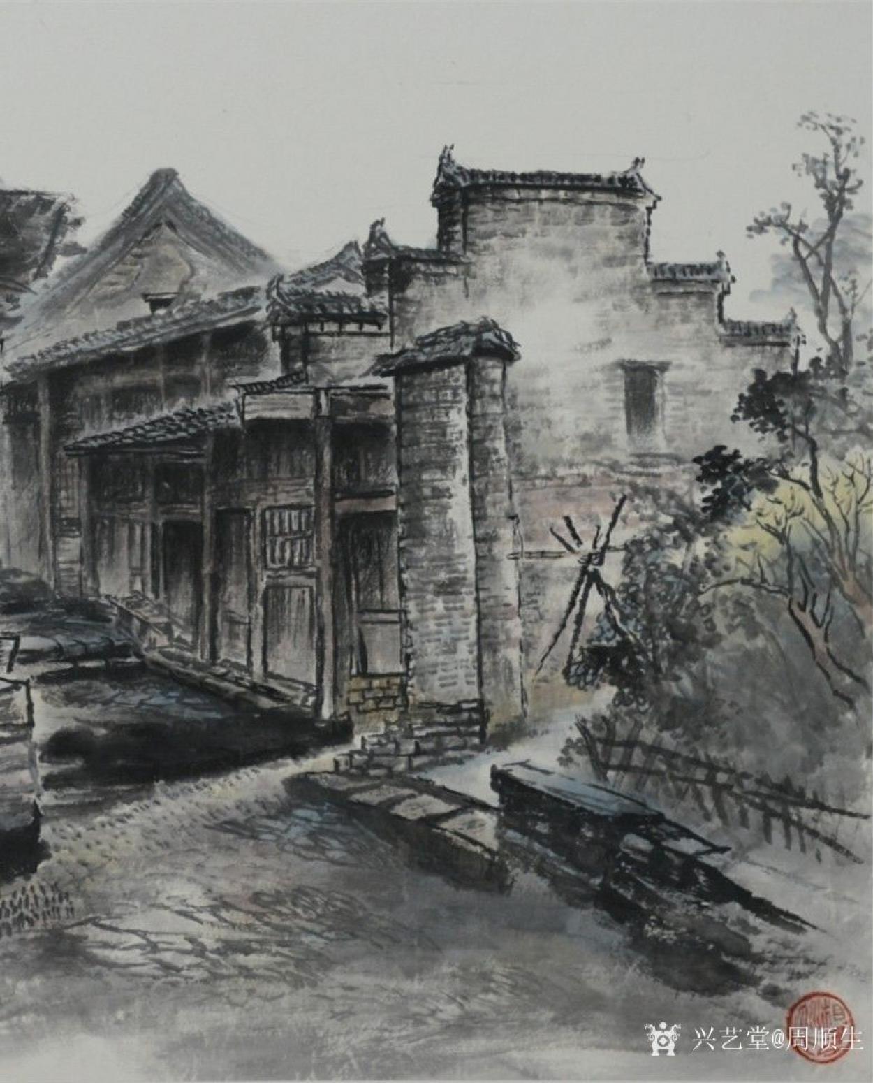周顺生国画作品《四尺斗方大圩古镇》【图1】