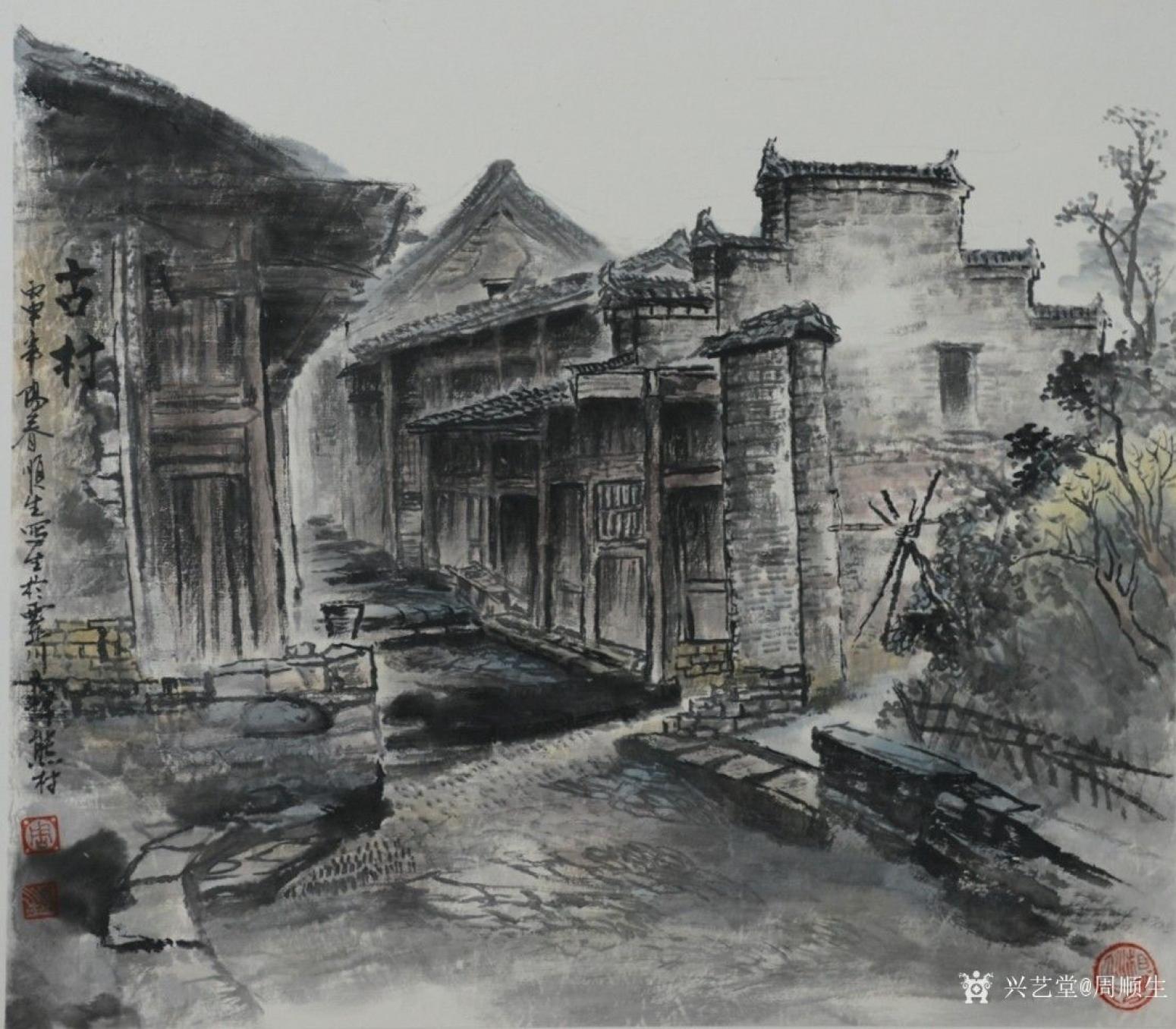 周顺生国画作品《四尺斗方大圩古镇》【图7】