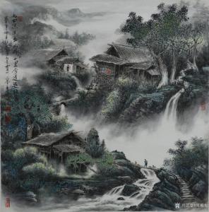 艺术品图片：艺术家周顺生国画作品名称《九屋江头村西岭古镇》价格800.00 元