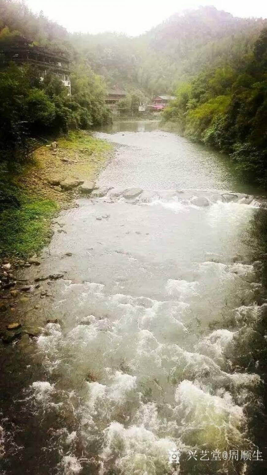 周顺生国画作品《九屋江头村西岭古镇》【图0】