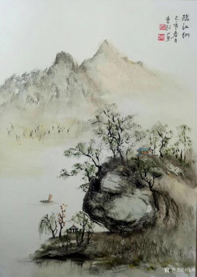 陈刚日记-新年新作分享《山静瀑布声喧》《雁归图》《临江山》，国画山水画，尺寸60×80里面【图3】