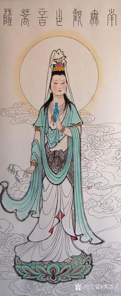 郭浩艺日记-南海观世音菩萨，工笔人物画作品，买家订制了一套，要求不同风格，赶工绘制过程中，尚【图1】