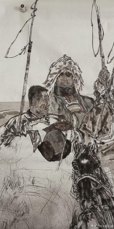 林文通日记-国画人物画“锡林河的黎明” ，规格：200x230cm，正在进行中……分享已经完【图5】