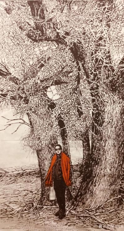 马培童日记-行万里路之六，胡扬～三千年的守候。去年到了内蒙胡扬林景区写生采风 ，大漠英雄树，【图4】