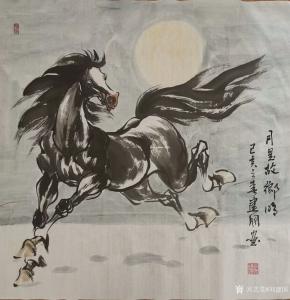艺术品图片：艺术家刘建国国画作品名称《马-月是故乡明》价格600.00 元