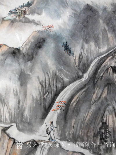 吴谦弘日记-《雨后访友图-吴谦弘山水画2015》，画芯，设色宣纸，约高70宽46厘米。年代：【图2】